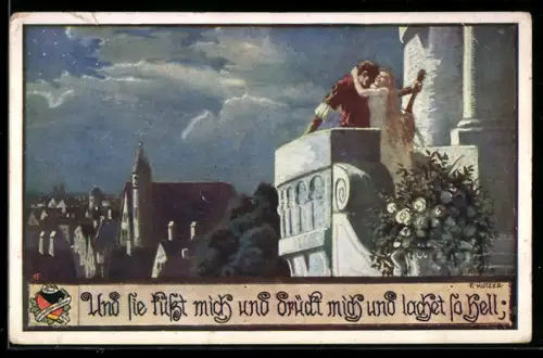 Künstler-AK Ernst Kutzer: Und sie küsst mich und drückt micht und lachet so hell