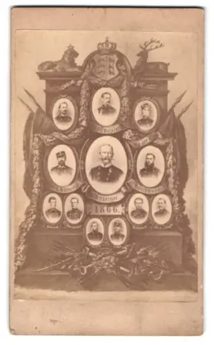 Fotografie unbekannter Fotograf und Ort, Zusammenstellung von Portraitfotos von Offizieren des 2. Jägerbataillons