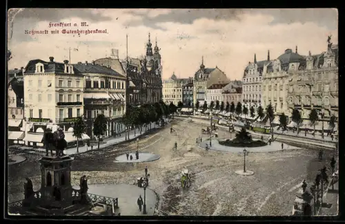 AK Frankfurt a. M., Rossmarkt mit Gutenbergdenkmal