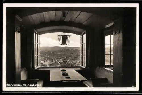 AK Siegen, Cafe-Restaurant Johanneshöhe J. Guntermann, Bierklause-Heidenkeller, Fernblick auf Stadt und Berge