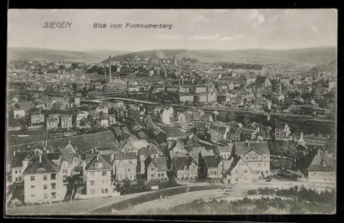 AK Siegen, Blick vom Fischbacherberg auf die Stadt