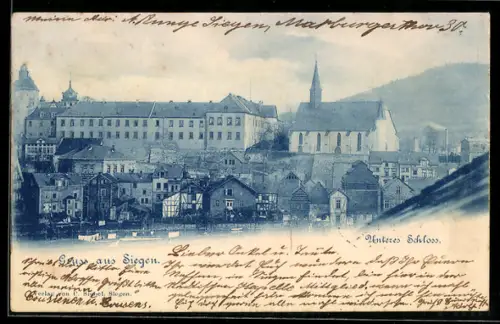 AK Siegen, Unteres Schloss, Kirche, Stadtansicht