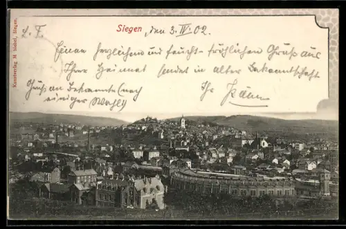 AK Siegen, Panoramaansicht der Stadt, mit Wasserturm