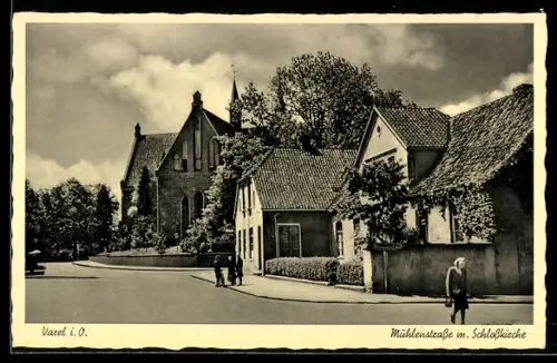 AK Varel i. O., Mühlenstrasse mit Schlosskirche