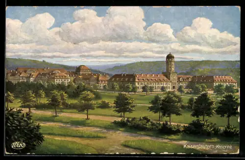 Künstler-AK Kaiserslautern, Kaserne mit Umgebung