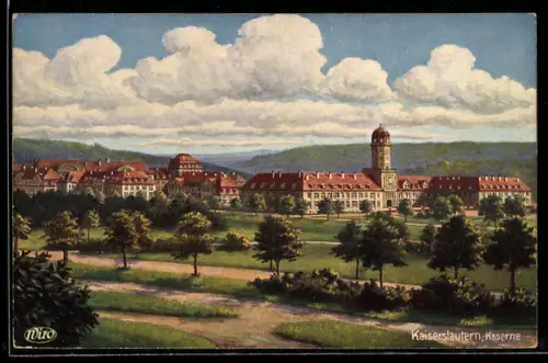 Künstler-AK Kaiserslautern, Kaserne des K. bayr. 23. Inf.-Reg. mit Umgebung