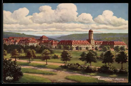 Künstler-AK Kaiserslautern, Kaserne des K. bayr. 23. Inf.-Reg. aus der Vogelschau