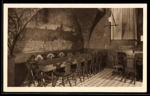 AK Lübeck, Im Ratsweinkeller, Wandgemälde