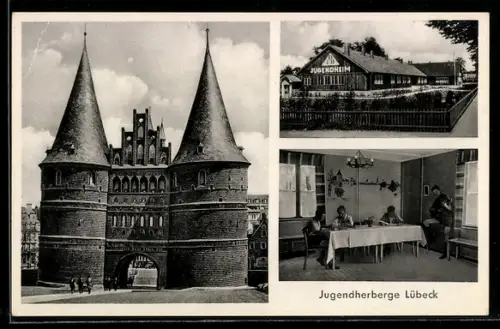 AK Lübeck, Holstentor, Jugendherberge mit Innenansicht
