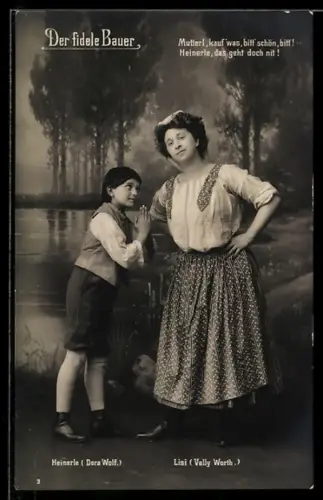 AK Der fidele Bauer, Mutterl, Kauf was..., Heinerle und Lisi