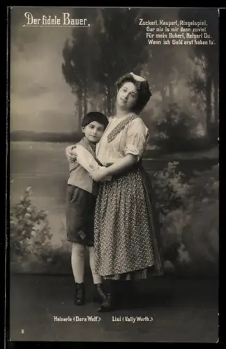 AK Der fidele Bauer, Zuckerl, Kasperl..., Heinerle und Lisi