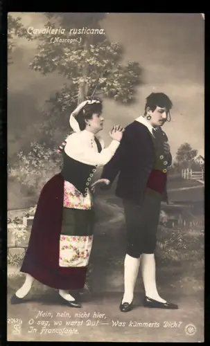 AK Szene aus der Operette Cavalleria rusticana, Nein, nein, nicht hier...