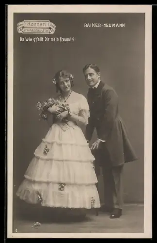 AK Operette Hannerl, Dreimädelhaus II. Teil, Reiner und Neumann in Bühnenkostümen