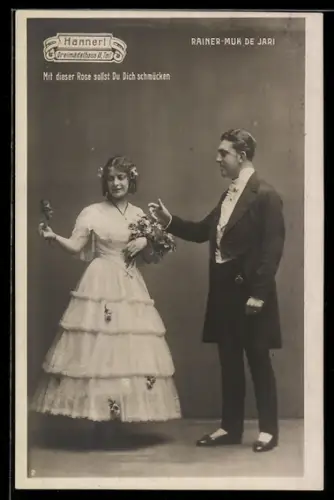 AK Hannerl, Dreimädelhaus II, Mit dieser Rose..., Darsteller Rainer und Muk de Jari, Szene