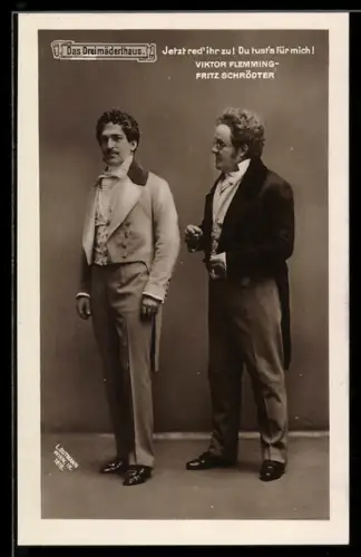 AK Operette Das Dreimäderlhaus, Szene mit Viktor Flemming und Fritz Schrödter