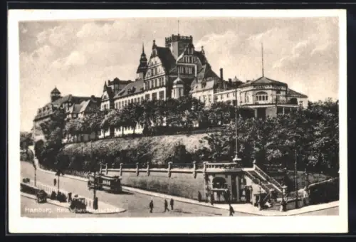 AK Hamburg-St.Pauli, Reichsseefahrtschule mit Strassenpartie