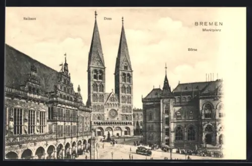 AK Bremen, Rathaus, Dom und Marktplatz