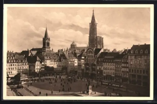 AK Strassbourg, Place Kleber, Strassenbahn