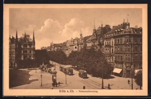 AK Köln a. Rh., Hohenzollernring mit Strassenbahnen u. Litfasssäule