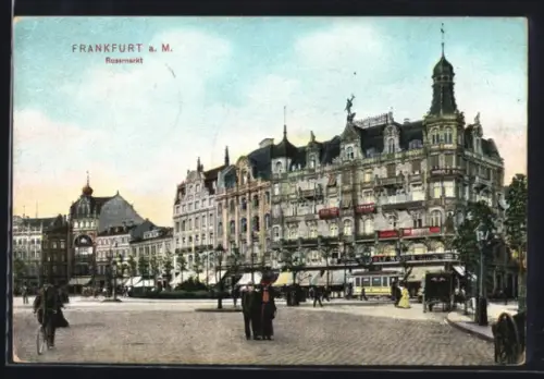 AK Frankfurt a. M., Rossmarkt, Panorama mit Strassenbahn
