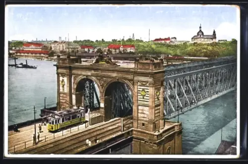 AK Mannheim, Strassenbahn auf der Rheinbrücke