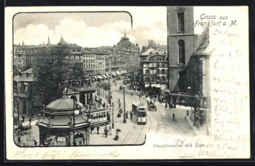 AK Frankfurt a. M., Hauptwache und Zeil, Strassenbahn