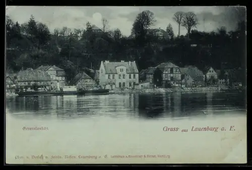 Mondschein-AK Lauenburg a. E., Generalansicht