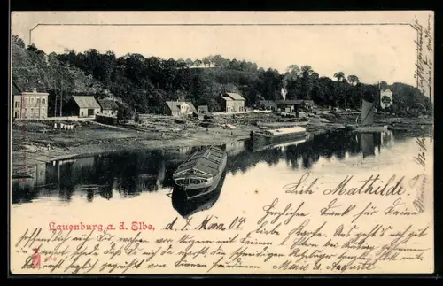 AK Lauenburg a. d. Elbe, Uferpartie mit Booten