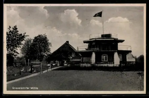 AK Lübeck-Travemünde, Gasthof Gneversdorfer Mühle, -Fahne