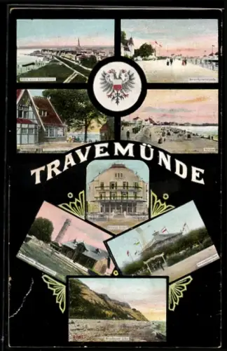 AK Travemünde, Strandpromenade, Kurhaus, Leuchtturm, Strandhalle, Brodtener Ufer