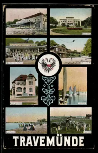 AK Travemünde, Kurhaus, Herrenhaus, Konditorei am Kurhaus, Villa Marienlust