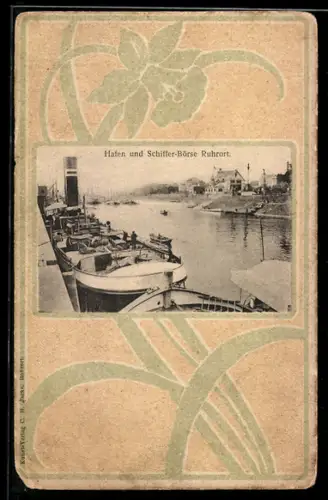 AK Ruhrort, Hafen und Schiffer-Börse, Passepartout im Jugendstil
