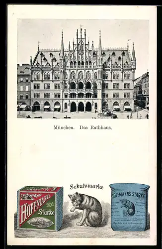 AK München, Rathaus, Hoffmann`s Stärke Werbung