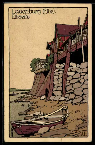Steindruck-AK Lauenburg /Elbe, Elbseite
