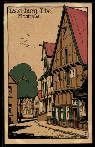 Steindruck-AK Lauenburg /Elbe, Elbstrasse