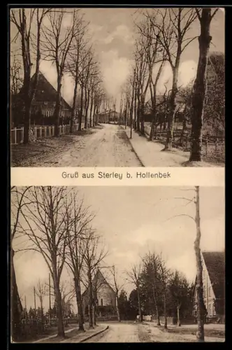 AK Sterley b. Hollenbek, Dorfstrasse und Kirche