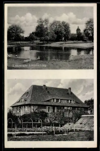 AK Lehmrade b. Mölln, Teich, Sanatorium