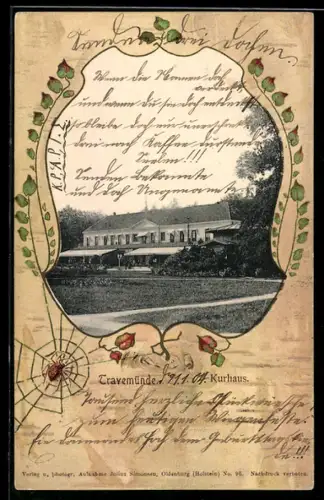 AK Travemünde, Kurhaus, Spinne und Blätter im Passepartout