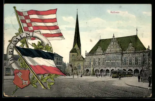 AK Bremen, Rathaus, Flaggen, Marktplatz