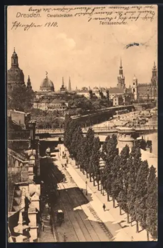 AK Dresden, Carolabrücke mit Terrassenufer