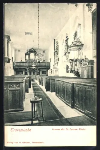 AK Travemünde, Inneres der St. Lorenz-Kirche mit Orgel