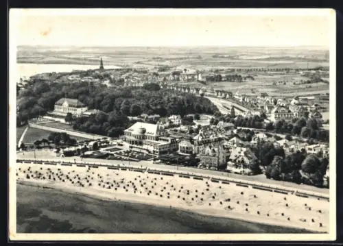 AK Travemünde / Ostsee, Strand vom Flugzeug aus gesehen
