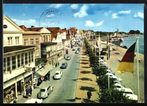 AK Travemünde, Vorderreihe, Promenade, Geschäfte, Hafen, Schiffe