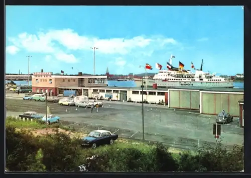 AK Travemünde, Skandinavien-Kai mit Fährschiff Travemünde