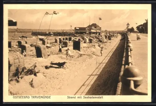 AK Travemünde, Strand mit Seebadeanstalt