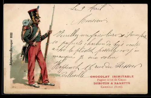 AK Cambrai /Nord, Chocolat Inimitable Duroyon & Ramette, Soldat in Uniform