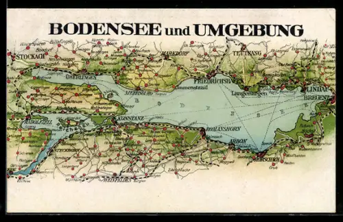 AK Lindau, Landkarte vom Bodensee und Umgebung