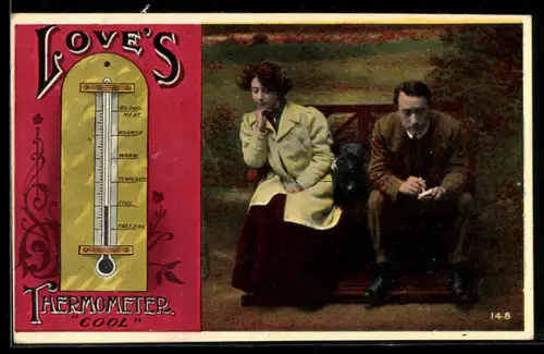 AK Paar sitzt von einander abgewandt auf einer Bank, Love`s Thermometer