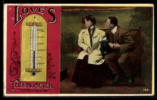 AK Paar sitzt zusammen auf einer Bank, Love`s Thermometer