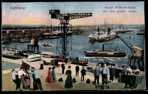 AK Hamburg, Kaiser Wilhelm Hafen mit dem grossen Krahn